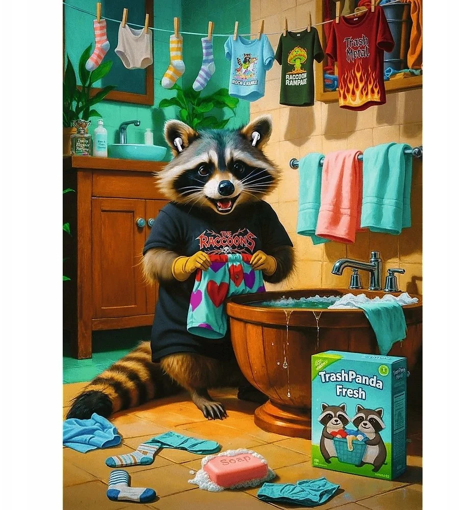 Trefl Dėlionė 1000 PremPlus Raccoon Washing Day 12139