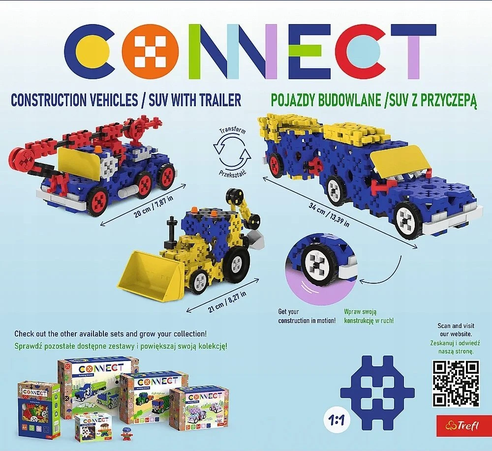 TREFL 61979 Connect 2in1 Bricks - Statybinės transporto priemonės / visureigis su priekaba