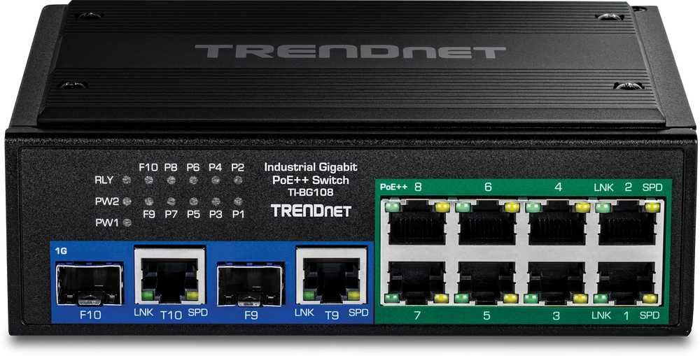 Šakotuvas TRENDnet 10 prievadų pramoninis gigabitas, 400 W PoE++ DIN bėgio komutatorius