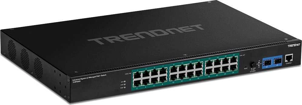Šakotuvas TRENDnet 26-Port Industr. Gigabit L2 valdomas PoE+ stovo laikiklis