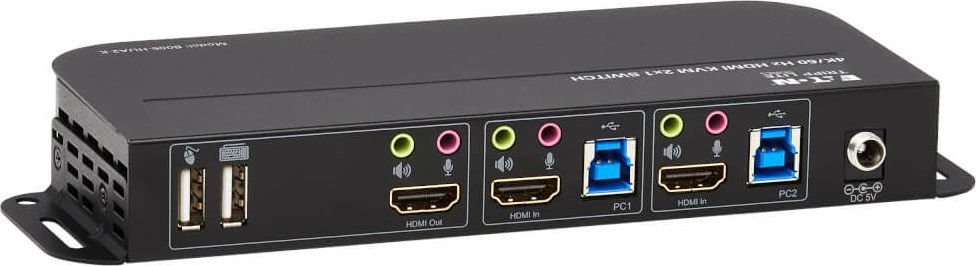 „Tripp Lite Eaton“ KVM komutatorius „Eaton Tripp Lite“ serija HDMI KVM, 2 prievadų 4K 60Hz 4:4:4, HDR, HDCP 2.2 palaikymas, IR nuotolinio valdymo pultas ir USB kabeliai - KVM/garso/USB komutatorius - 2 x KVM/garso/USB - 1 vietinis vartotojas - darbalaukio versija