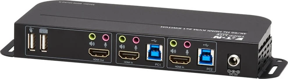 „Tripp Lite Eaton“ KVM komutatorius „Eaton Tripp Lite“ serija HDMI KVM, 2 prievadų 4K 60Hz 4:4:4, HDR, HDCP 2.2 palaikymas, IR nuotolinio valdymo pultas ir USB kabeliai - KVM/garso/USB komutatorius - 2 x KVM/garso/USB - 1 vietinis vartotojas - darbalaukio versija