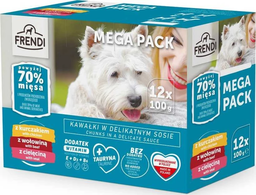 FRENDI vištiena, jautiena, Veal – drėgnas ėdalas šunims – 12x100g