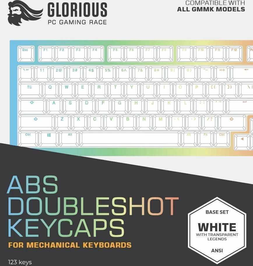 Klaviatūra „Glorious GMMK ABS Doubleshot V2 USA“ bazinis komplektas – baltos spalvos