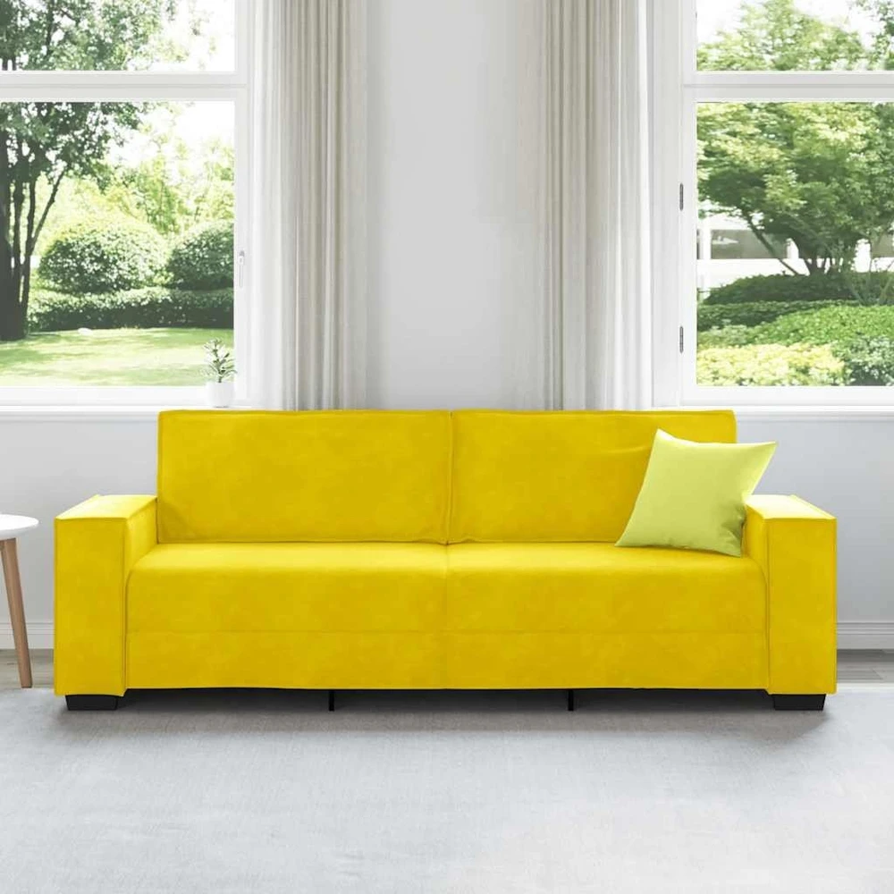 Trivietė sofa, geltona, 220x78x84 cm, aksomas