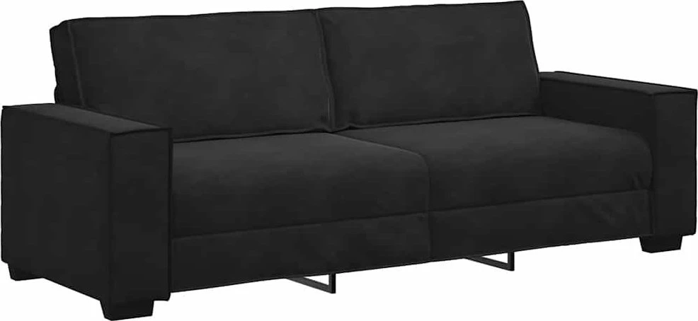 Trivietė sofa, juoda, 220x78x84 cm, aksominė
