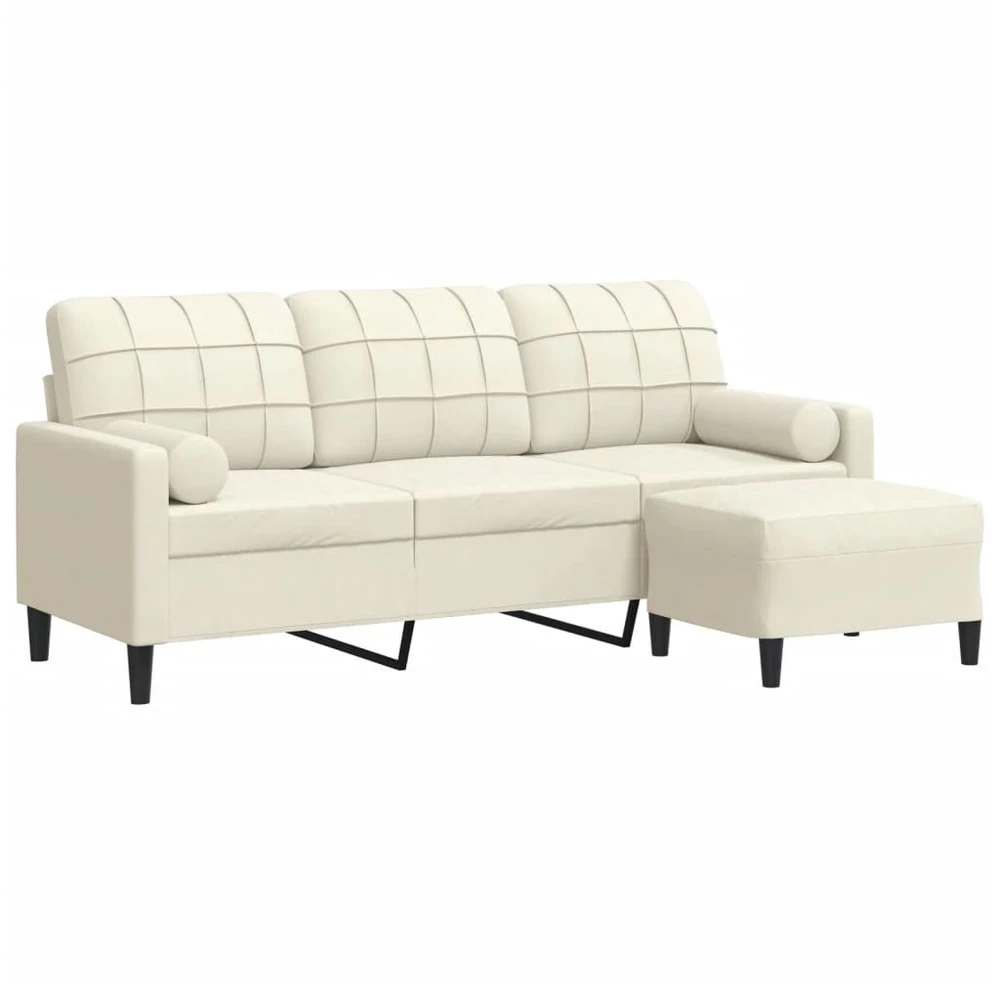 Trivietė sofa su pakoja, kreminės spalvos, 180cm, aksomas
