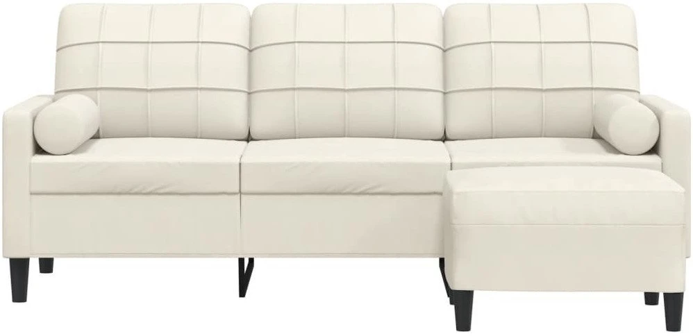 Trivietė sofa su pakoja, kreminės spalvos, 180cm, aksomas