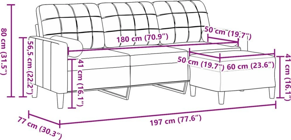 Trivietė sofa su pakoja, mėlynos spalvos, 180cm, aksomas