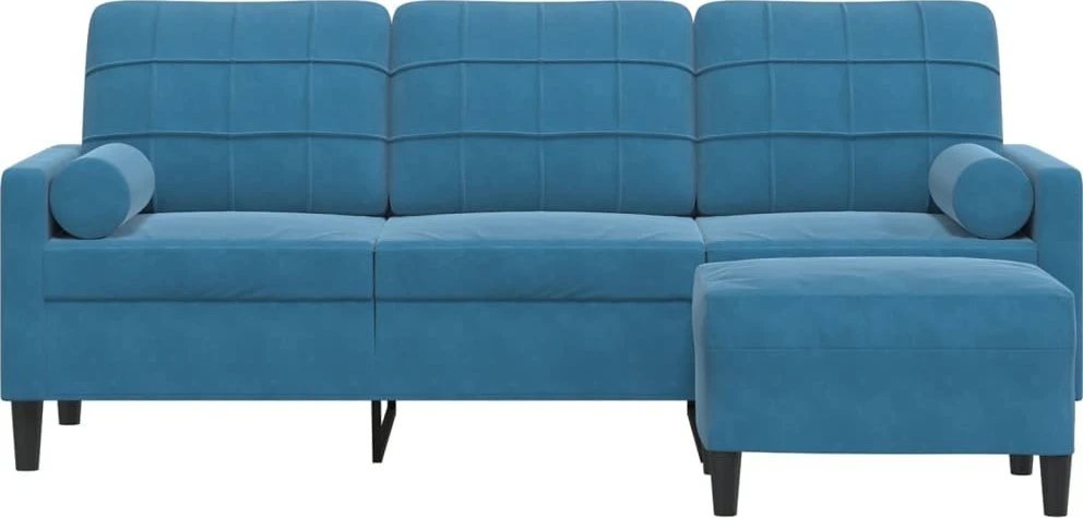 Trivietė sofa su pakoja, mėlynos spalvos, 180cm, aksomas