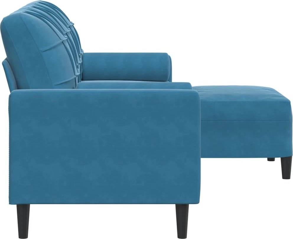 Trivietė sofa su pakoja, mėlynos spalvos, 180cm, aksomas