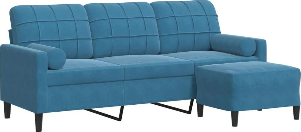 Trivietė sofa su pakoja, mėlynos spalvos, 180cm, aksomas