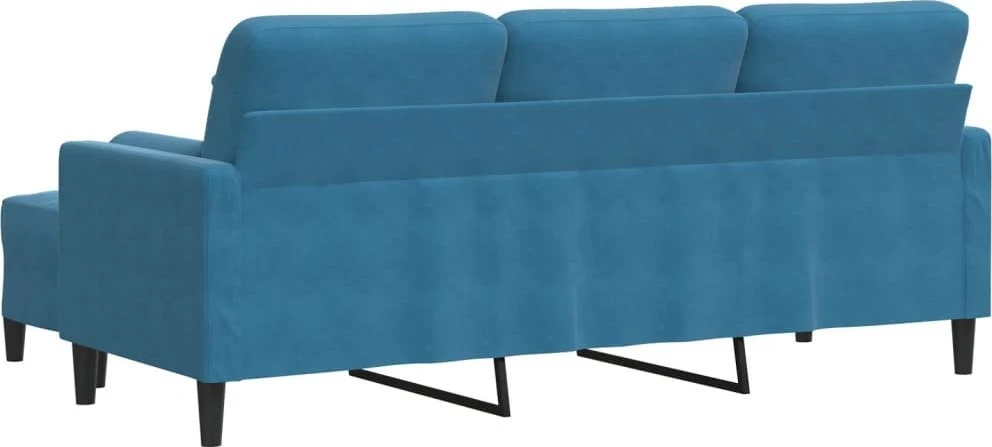 Trivietė sofa su pakoja, mėlynos spalvos, 180cm, aksomas