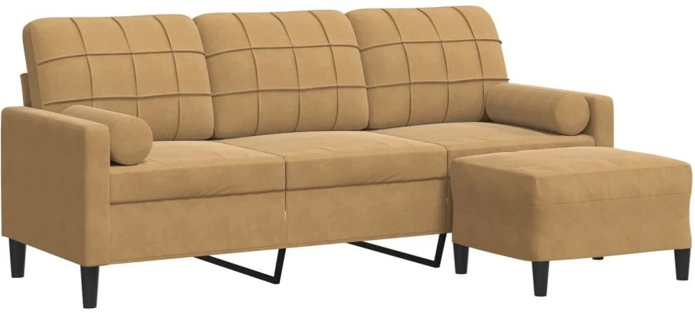 Trivietė sofa su pakoja, rudos spalvos, 180cm, aksomas