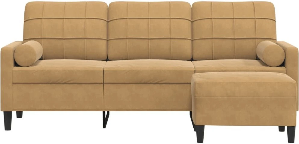 Trivietė sofa su pakoja, rudos spalvos, 180cm, aksomas