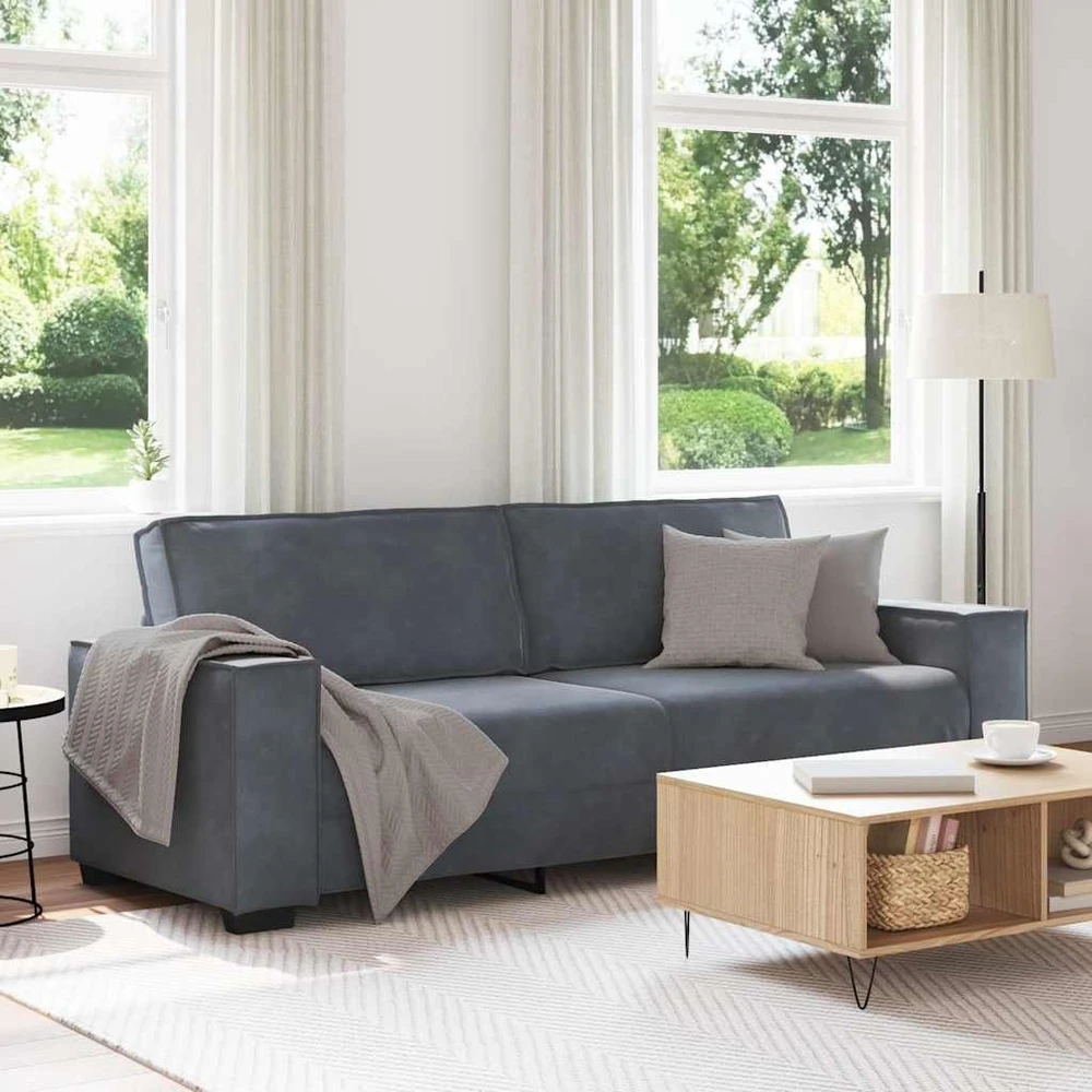 Trivietė sofa, tamsiai pilka, 220x78x84 cm, aksomas