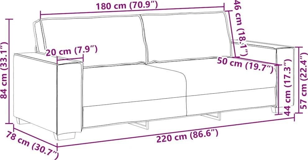 Trivietė sofa, tamsiai žalia, 220x78x84 cm, aksomas