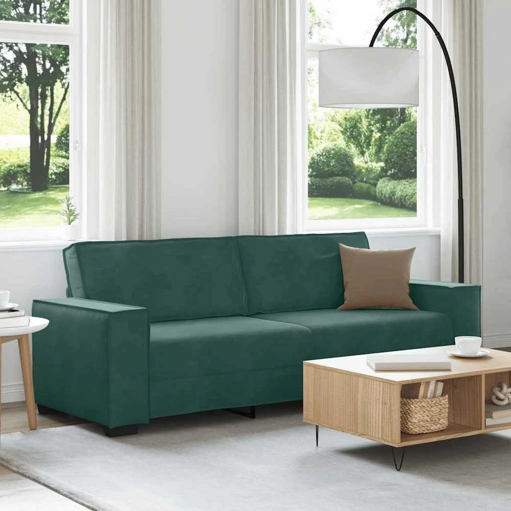 Trivietė sofa, tamsiai žalia, 220x78x84 cm, aksomas