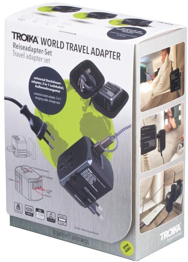 Troika Kelioninis adapteris World Travel, juodas (TRTRA45/BK)