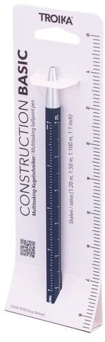 TROIKA Construction Basic mėlynas rašiklis su liniuote pakuotėje