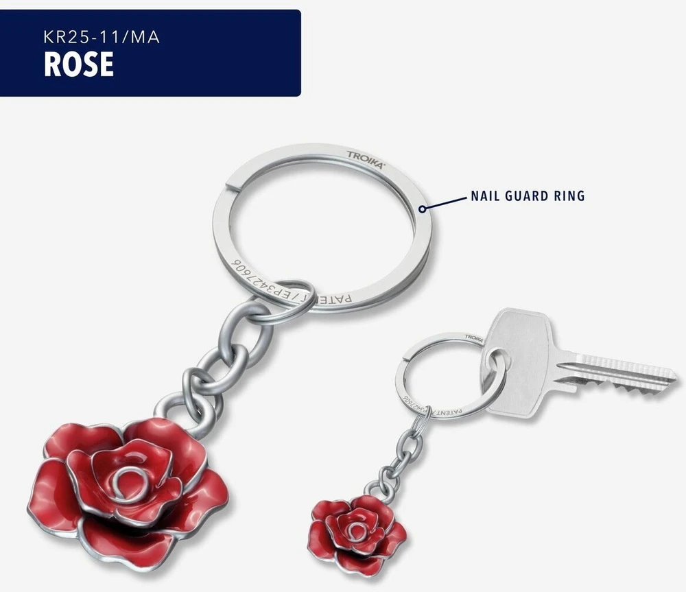 Troika Raktų pakabukas Rose, emaliuotas metalas, raudonai sidabrinis (TRKR25-11/MA)