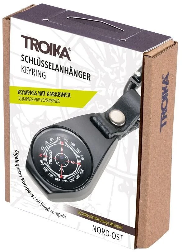 Troika Raktų pakabukas Šiaurės-Rytai su kompasu, karabinas, juodas (TRCOS25/BK)