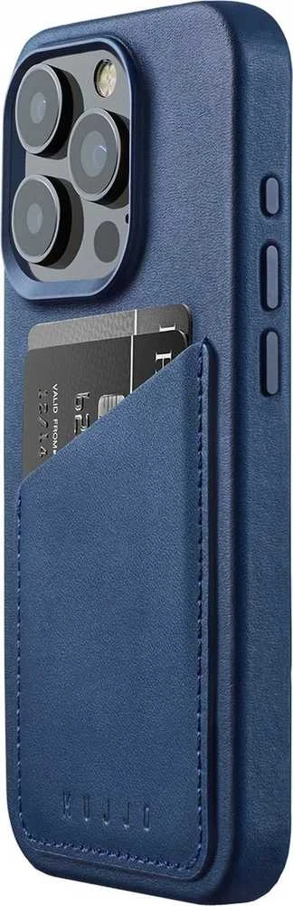 „Mujjo“ odinis piniginės formos dėklas – „iPhone 15 Pro“ telefonams skirti dėklai, suderinami su „MagSafe“ (monaco mėlynas)