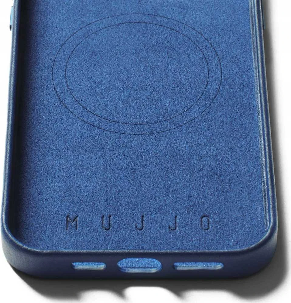 „Mujjo“ odinis piniginės formos dėklas – „iPhone 15 Pro“ telefonams skirti dėklai, suderinami su „MagSafe“ (monaco mėlynas)
