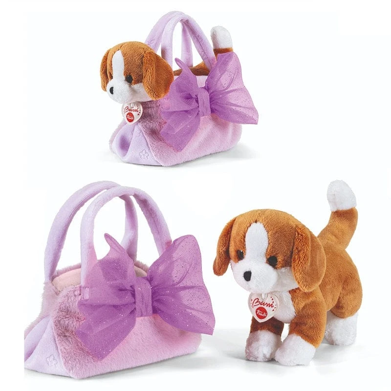 Trudi Pliušinis žaislas - šuniukas rožiniame krepšyje, 15 cm