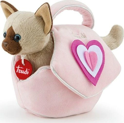 Trudi Pliušinis žaislas - kačiukas rožiniame krepšyje, 20 cm aprašymas - Prekės nuotrauka