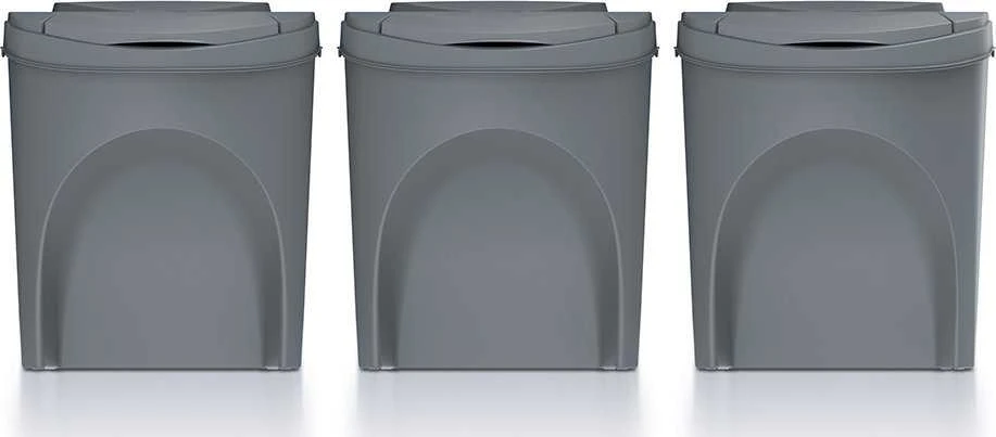 Prosperplast Sortibox pilkos spalvos šiukšlių dėžių rinkinys 3x25L