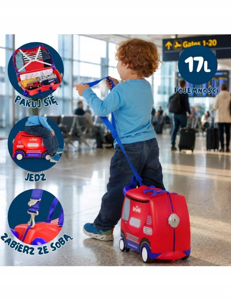 Kelioninis Trunki GLIDE360 Gaisrinė mašina Frank – vaikiška kelioninė lagaminėlė (TRU0142)