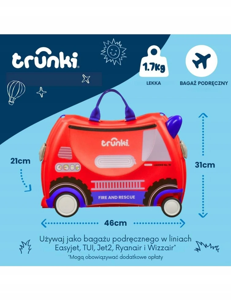 Kelioninis Trunki GLIDE360 Gaisrinė mašina Frank – vaikiška kelioninė lagaminėlė (TRU0142)