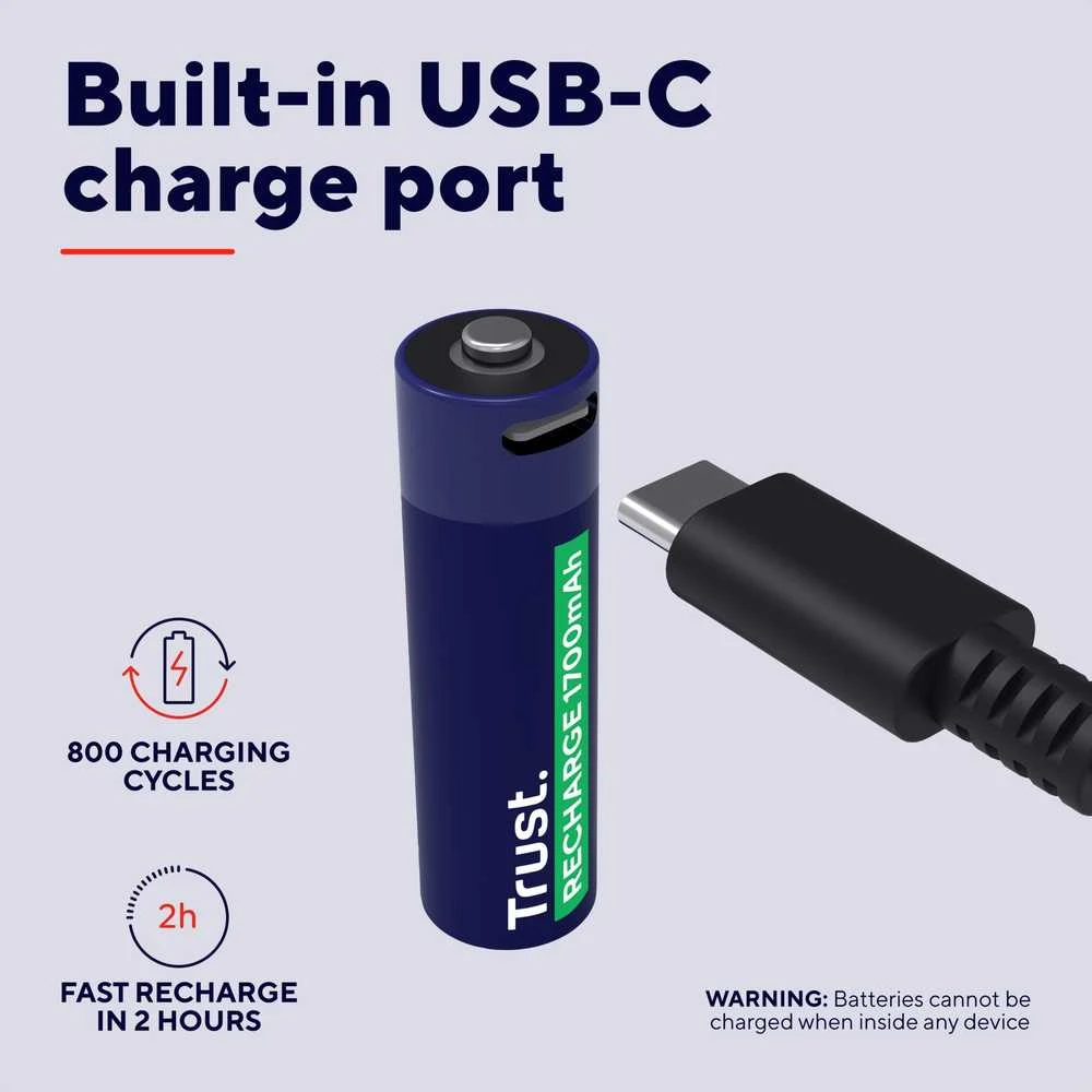 Trust AA baterija su USB-C įkrovimo jungtimi