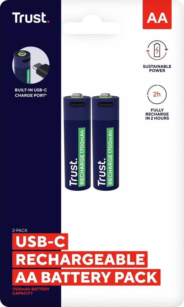 Trust AA akumuliatoriai su USB-C jungtimi