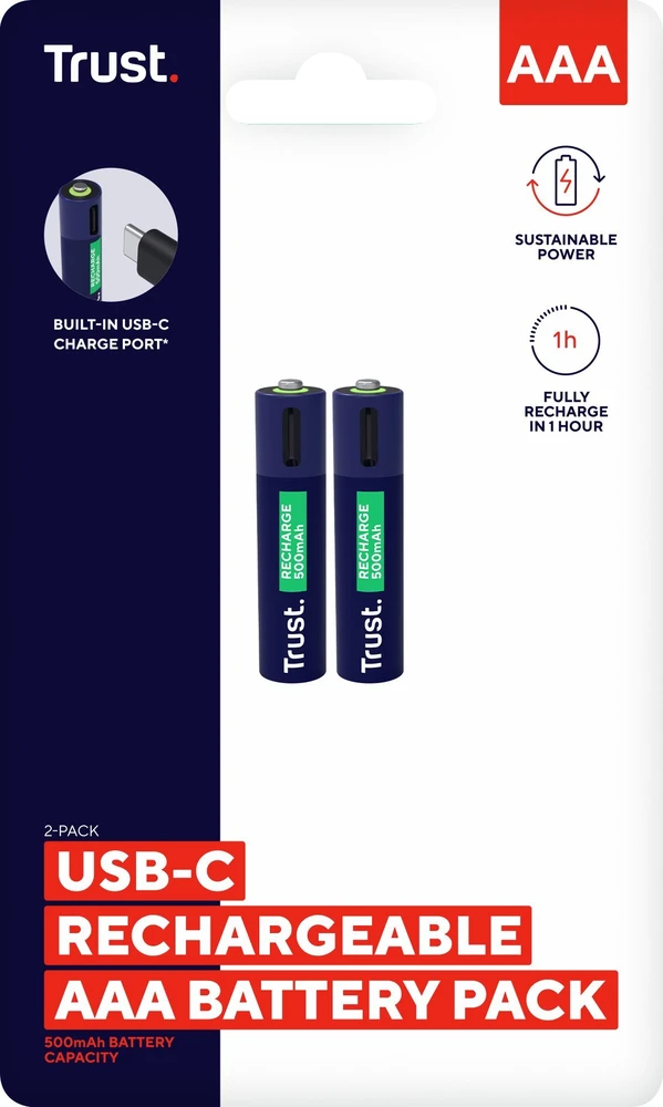 Trust įkraunamos AAA baterijos su USB-C jungtimi