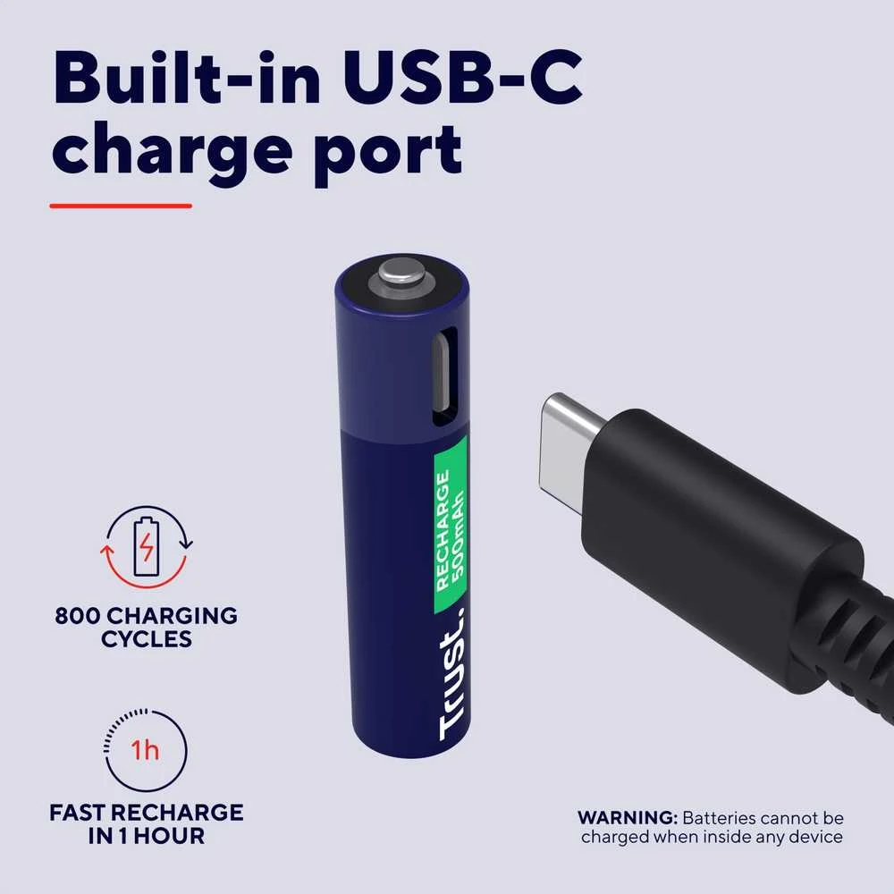 Trust AAA baterija su USB-C įkrovimo jungtimi