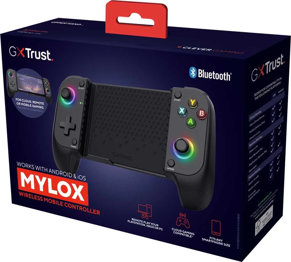 „Trust GXT 735 Mylox Juodas“ „Bluetooth“ žaidimų pultas, analoginis / skaitmeninis, skirtas „Android“, „iOS“