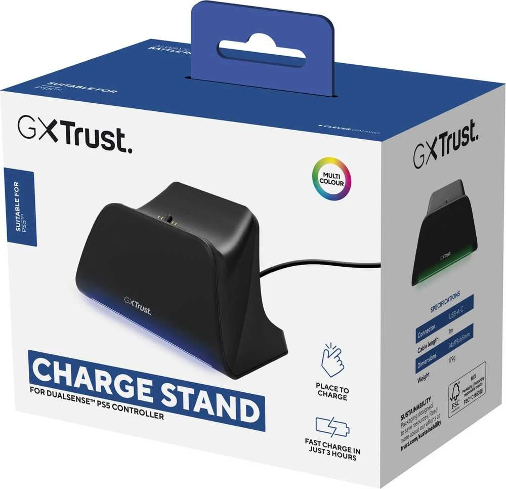 Trust GXT 255 Greito įkrovimo stovas PS5 valdikliams | Juoda