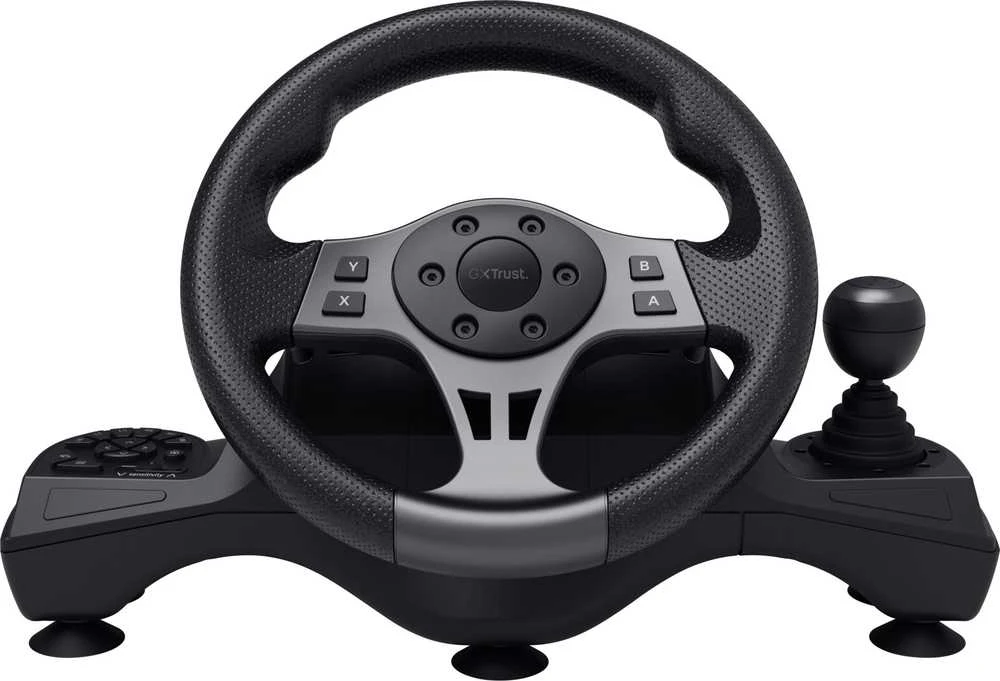„Trust GXT 289 Movi Juodas“ USB vairas + pedalai, skirti „Nintendo Switch“, „PlayStation 4“, „XBOX One S“, „XBOX One X“, „XBOX Series S“, „XBOX Series X“