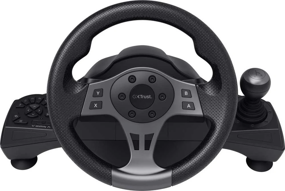 „Trust GXT 289 Movi Juodas“ USB vairas + pedalai, skirti „Nintendo Switch“, „PlayStation 4“, „XBOX One S“, „XBOX One X“, „XBOX Series S“, „XBOX Series X“