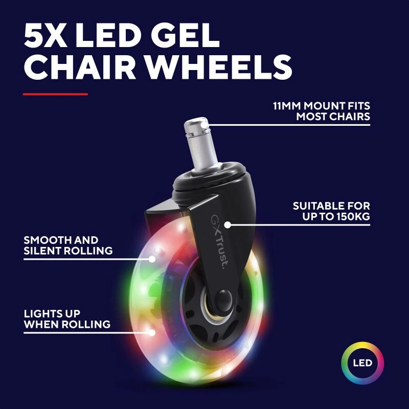 TRUST GXT 701 guminiai LED ratukai kėdėms | Jungtis 11mm