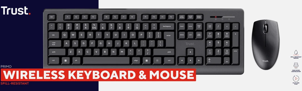 Klaviatūra ir pelė Kit Trust Primo Wireless Desktopset DE