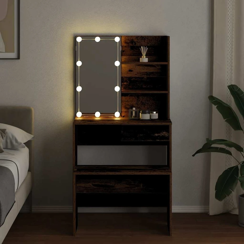 Kosmetinio staliuko su LED, sendintos medienos apdirbta mediena