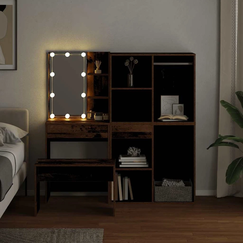 Kosmetinio staliuko su LED, sendintos medienos apdirbta mediena