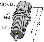 TURCK indukcinis jutiklis M30 Sn=15mm 10-30V DC PNP 1NC 3 laidų BI15-M30-AP6X (4618530)