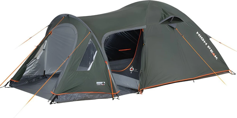 „High Peak“ kupolinė palapinė „Kira 4.1“ (tamsi žalia/pilka, su tunelio formos prieangiu, klimato apsauga 80)