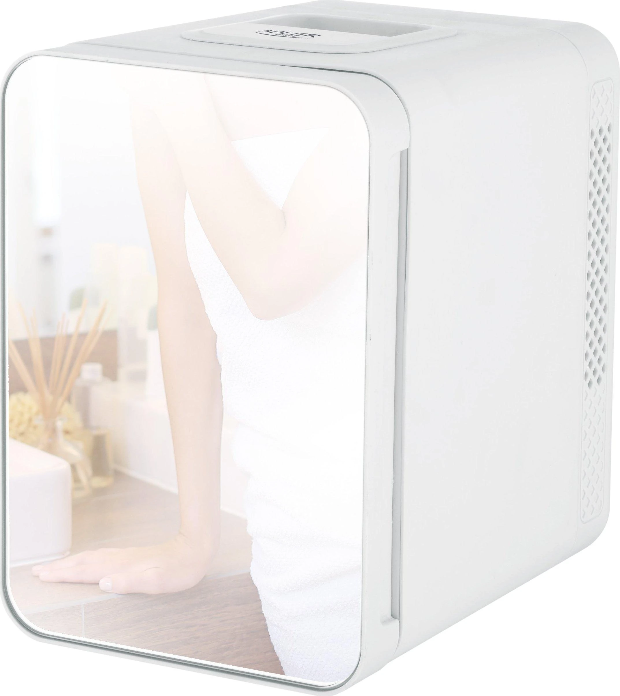 Adler | Mini šaldytuvas with mirror | AD 8085 | Free standing | Larder | Height 27 cm | Šaldytuvas net capacity 4 L | Baltas