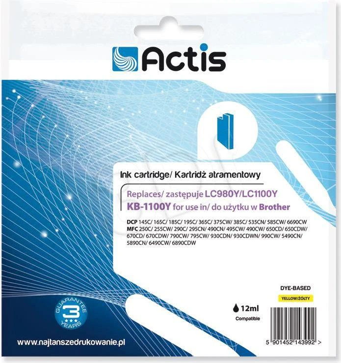 Spausdintuvo Kasetė - Actis KB-1100Y, 19 Ml Geltona
