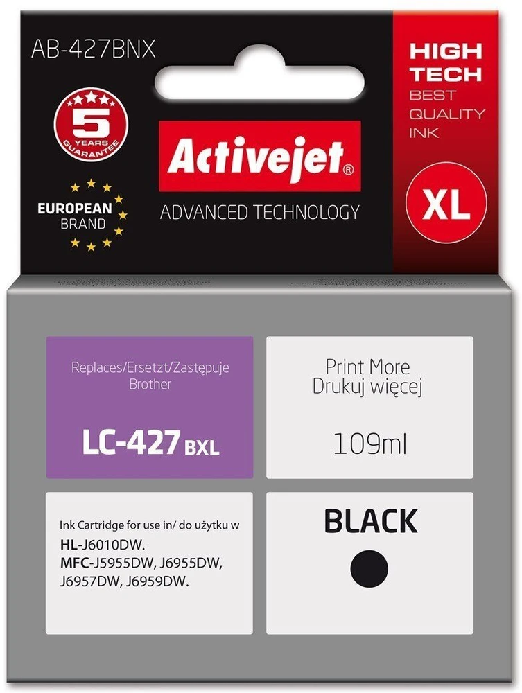 Activejet AB-427BNX Brother spausdintuvo rašalo kasetė, Brother LC-427BXL pakaitalas; Supreme; 109 ml; juoda